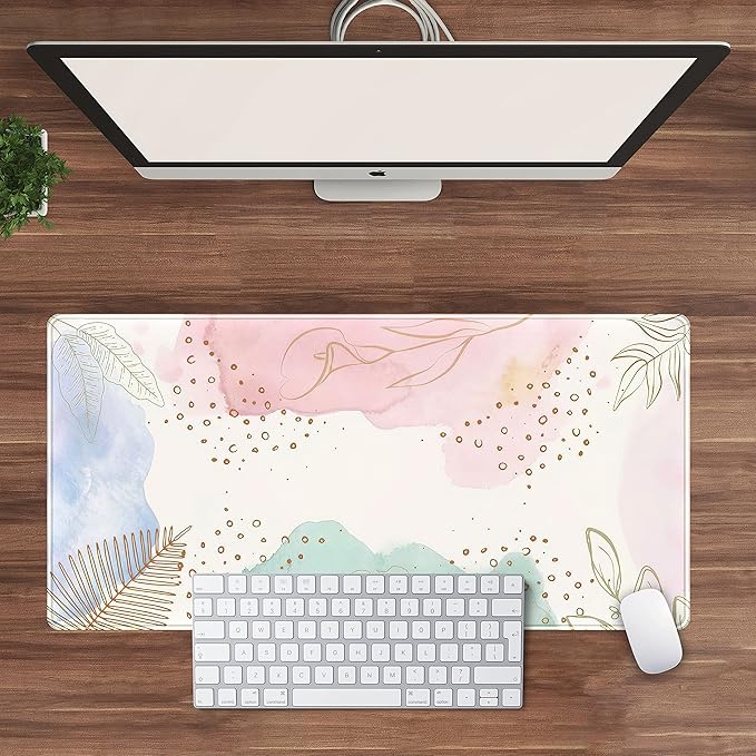 Boho Pastel Painting Mouse Pads, Abstract Mousepad XXL,Extended Mouse Pad for Keyboard & Wireless Mouse,Cute Large Desk Protector Mat Full Desk Gaming Mice Pad for Office Home 31.5x15.75 in