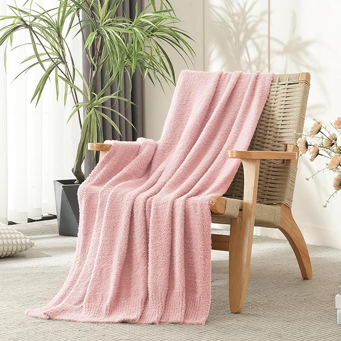 Knit Throw Blanket Super Soft Warm Blanket for Couch Lightweight Cozy Blanket for Bed Sofa 50x60 Inches Pink