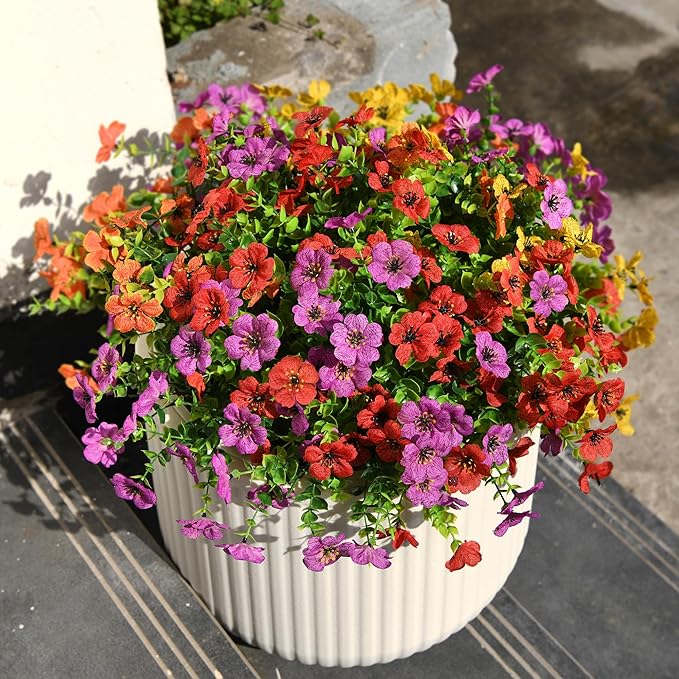 Artificial Flowers Faux Plants Outdoor Fake Flowers Spring Decor,12 Bundles Realistic Plastic Plant Colorful Daisy UV Resistant for Porch Patio Home Yard Garden Window Box Pot Planters