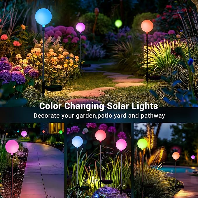 SOLPEX Solar Garden Lights 6 Pack, Solar Globe Lights Outdoor Waterproof, Multi-Color Changing Garden Spheres Outdoor Waterproof, Ball LED for Garden Decorations