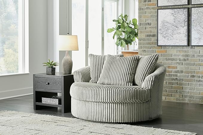 Signature Design by Ashley Lindyn Transitional Oval Tufted Upholstered Oversized Swivel Accent Chair, Gray