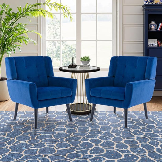 NicBex Accent Chair Set of 2, Modern Chair for Living Room Upholstered Foam Filled Living Room Chairs with Metal Legs Velvet Cozy Lounge Armchair for Living Room Bedroom,Navy Blue