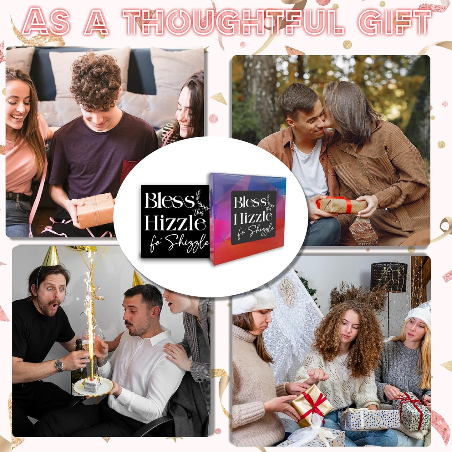 Bless This Hizzle Fo Shizzle Wooden Block Plaque - Black Tabletop Sign Decor For Friend Family Coworker - 5"x5" Room Office Home Wood Block - Funny Desk Favors & Supplies - A10