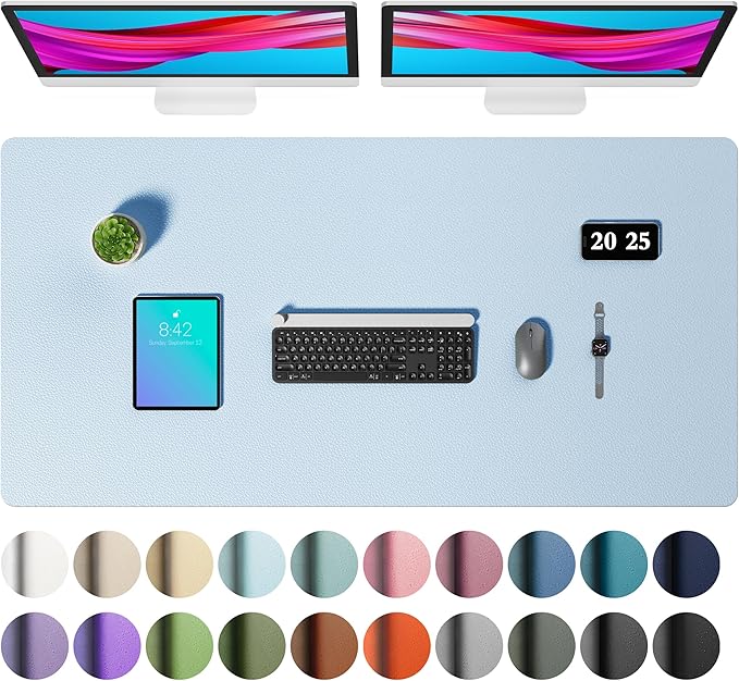 Aothia Faux Leather Desk Mat – Large Mouse Pad, Non-Slip PU Leather Blotter, Waterproof Writing Surface for Office and Home (Baby Blue, 47.2" x 23.6")