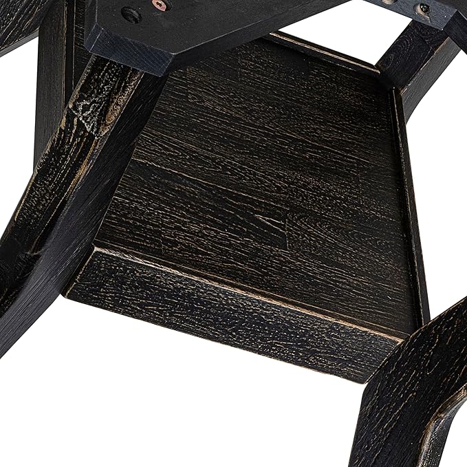 F58-11-TP - Kitchen Table with Acacia Wood Round Tabletop, Sand Blasted Black Finish