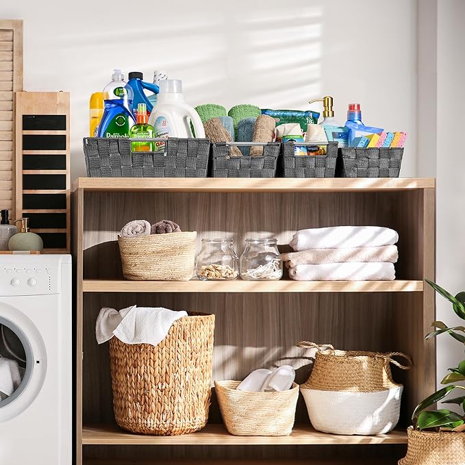 Sorbus Set of 9 Woven Storage Baskets – Mesh Hand-Woven Baskets for Organizing, Fabric Storage Bins for Linen Closet Organizer, Storage Baskets for Shelves, Home Organization and Decor (Gray)