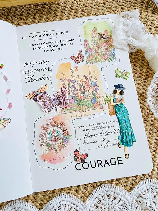 WT Stamped Wings Washi Tape Sticker Set – 3 Rolls Decorative Butterfly & Wing Washi Sticker Tape, Wide Vintage Adhesive Tape for Journaling, Scrapbooking, Planner, DIY Crafts & Wrapping