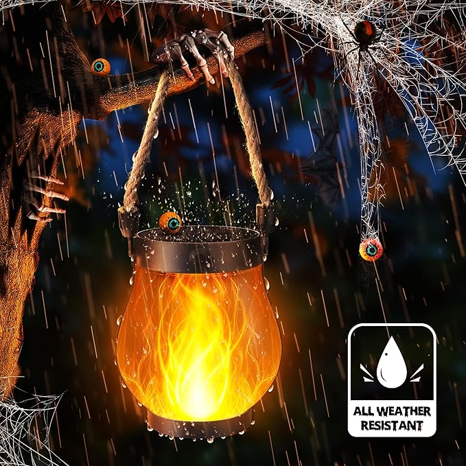 Solar Flame Lantern Hanging Outdoor Waterproof Purple - 2 Pack Flame Lanterns with Dual Charging Modes of Solar & USB for Garden or Yard Decorations (Warm White - 1 Pack)