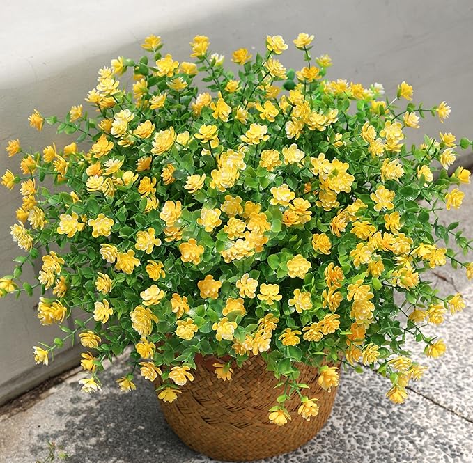 Ivydale Artificial Fall Flowers Plants Fake Mums for Autumn Outdoors Decoration, 12 Bundles Faux Plastic Daisy UV Resistant Greenery Bushes Shrubs for Home Porch Patio Garden (Yellow)