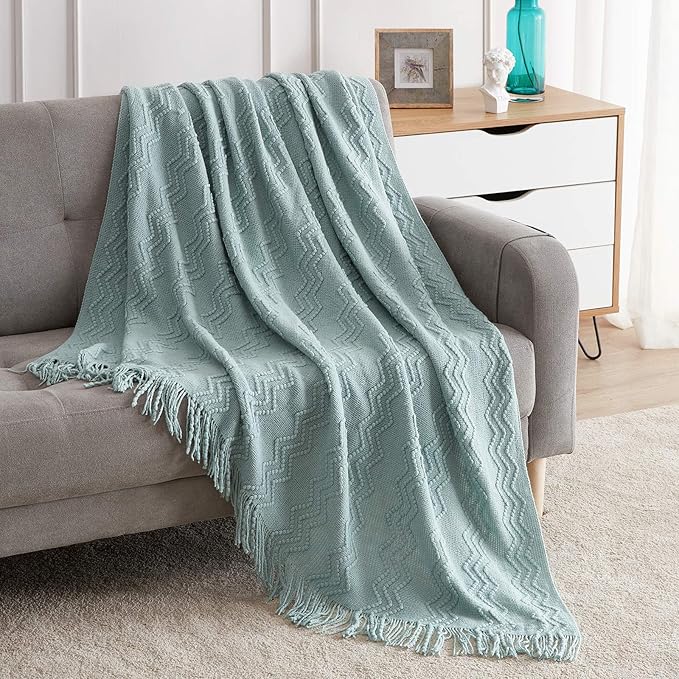 BOURINA Aqua Throw Blanket 50x60 Inches Throw Textured Solid Soft Sofa Couch Decorative Knit Blanket