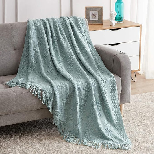 BOURINA Aqua Throw Blanket 50x60 Inches Throw Textured Solid Soft Sofa Couch Decorative Knit Blanket