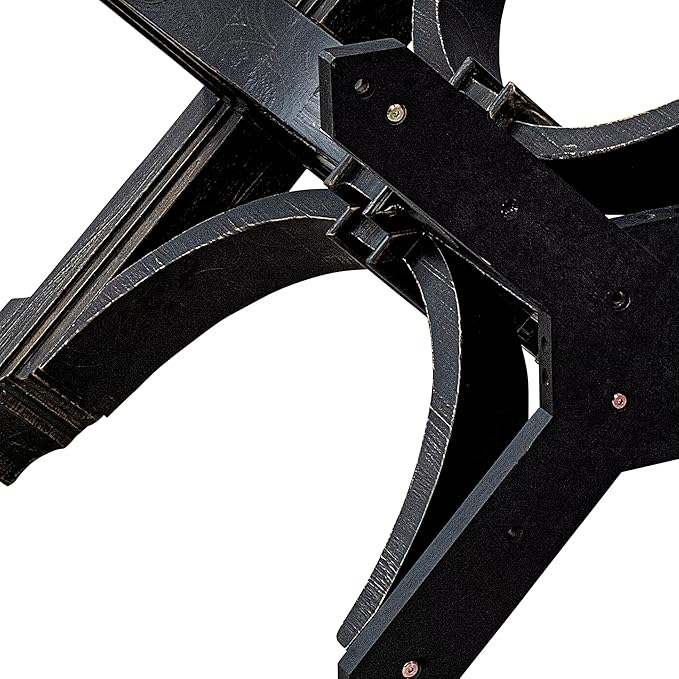 F57-11-TP - Modern Kitchen Table with Acacia Wood Round Tabletop, Sand Blasted Black Finish