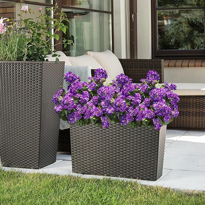 Artificial Geranium Fake Flowers for Outdoors Decoration, 6 Bundles Silk Geraniums Flower UV Resistant Look Real Faux Plants for Outside Planter Front Door Garden Patio Balcony Yard Home, Purple