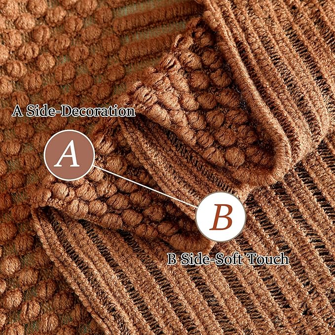 Blagic Knitted Throw Blanket for Couch Soft Farmhouse Boho Throw Blanket with Tassels Home Decorative Lightweight Throw Blankets,Rust Throws for Bed/Sofa, Pineapple Textured, 60" W x 80" L
