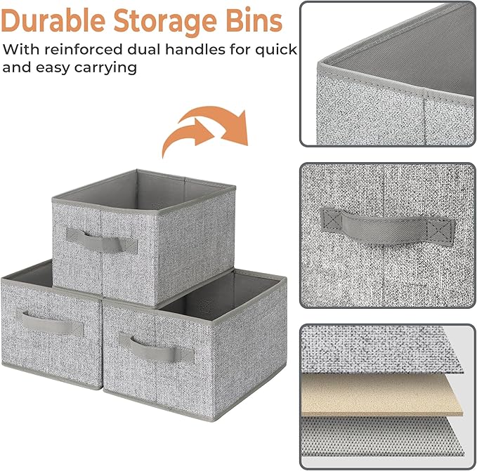 GRANNY SAYS Closet Storage Bins, Storage Baskets for Shelves, Fabric Storage Bins with Handles, Storage Boxes Decorative Containers for Living Room Bookshelf, Gray, Medium, 3-Pack