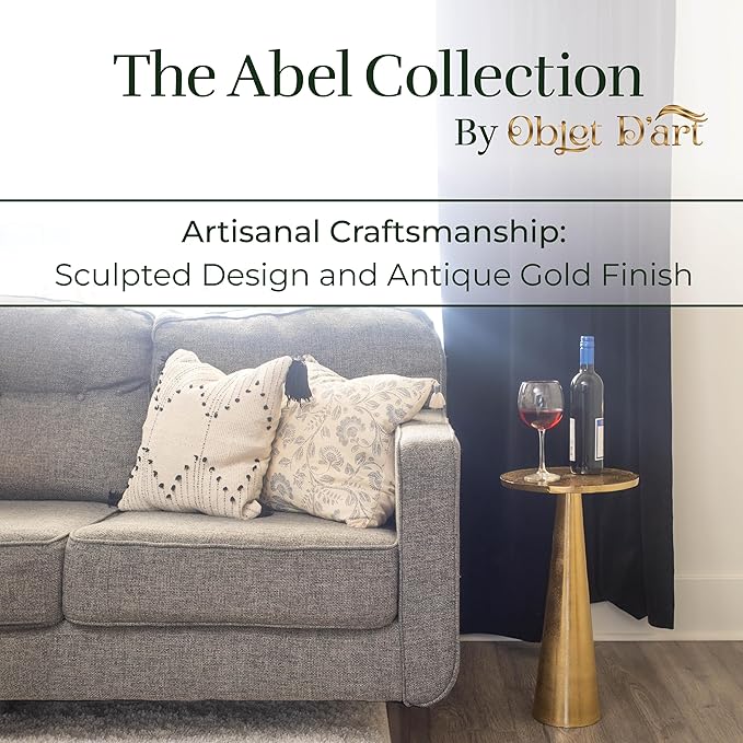 OBJET D'ART Small Round Gold End Tables, Set of 2, ABEL, 21" Height, Vintage Metal Accent, Side, Pedestal, Coctail and Drink Tables for Living Room and Small Spaces