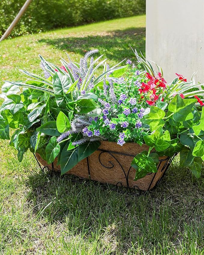 20PCS Artificial Plants for Outdoor Decor Realistic Faux Greenery & Flowers Fake Plastic Leaves with Stems UV Resistant Outside Bushes for Garden Patio and Porch