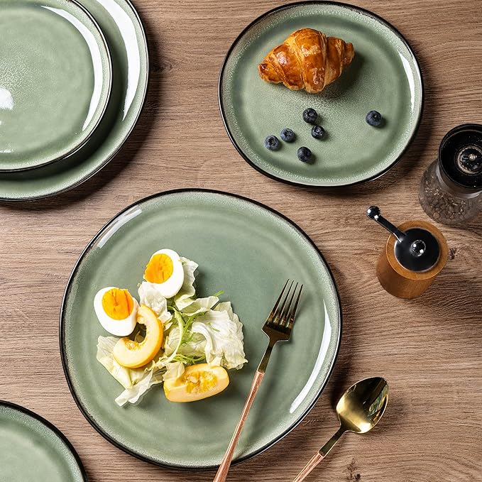 AmorArc Ceramic Dinnerware Sets,Handmade Reactive Glaze Stoneware Plates and Bowls Set,Highly Chip and Crack Resistant | Dishwasher & Microwave Safe Dishes Set,Service for 4 (12pc)