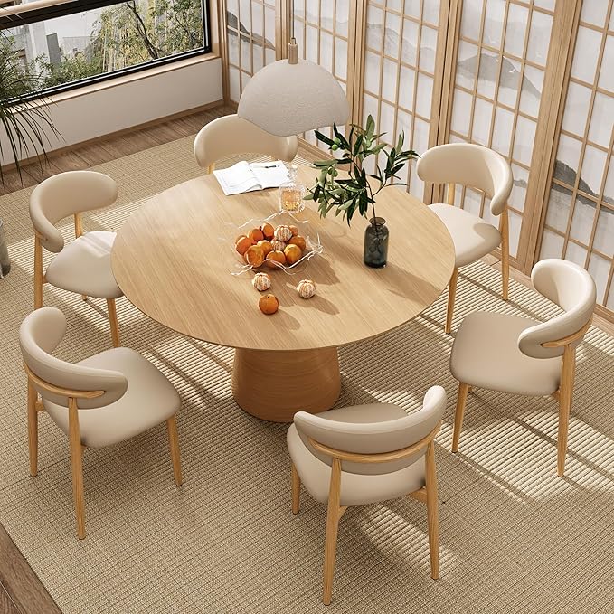 Kitchen Dining Chairs Set of 4 Modern Upholstered Leather Farmhouse Dining Room Chair with Metal Legs, Khaki