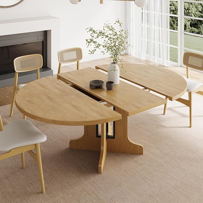 Feonase 59" Round Extendable Dining Room Table for 6, Modern Oval Kitchen Table with Heavy Duty Wood Base, for Kitchen Dining Living Room, Easy Assembly, Noise-Free, Oak