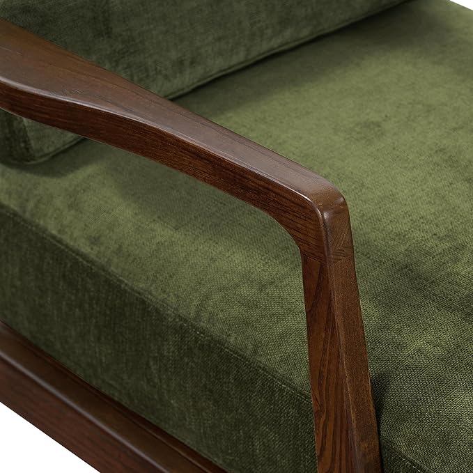 POLY & BARK Verity Fabric Accent Chair – Fabric Armchair with Walnut Wood Frame – Fashion-Forward Lounge Seating for Living Room – Upholstered in Distressed Green Velvet for Modern Style