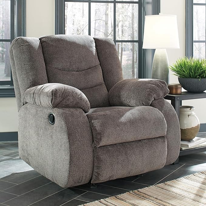 Signature Design by Ashley Tulen Modern Manual Pull Tab Rocker Recliner, Dark Gray