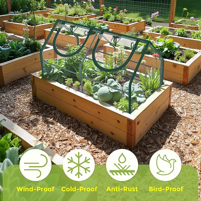 Upgraded Portable Greenhouse, 47.3" L x 26.4" W x 26.4" H Mini Greenhouse for Outdoors with 2 Zipper Doors, PE Cover, Ground Stakes & Ropes for Garden, Patio, Balcony, Backyard