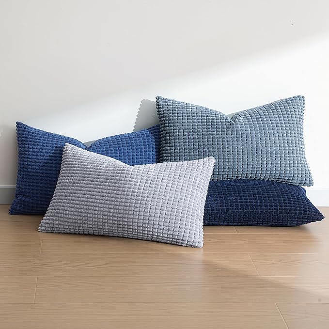 MIULEE Blue Decorative Lumbar Pillow Covers 12x20 Inch Set of 4 Boho Western Farmhouse Home Decor Couch Throw Pillows Summer Coastal Corduroy Pillowcases Industrial for Sofa Living Room Bed