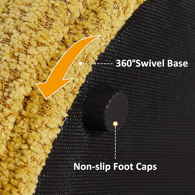 VANOMi Multi-Functional Boucle Ottoman, Vanity Stool Chair, Sturdy Rotating Wooden Footstool, Suitable for Living Room, Bedroom, and Entryway, Without Installation, Swivel, Yellow