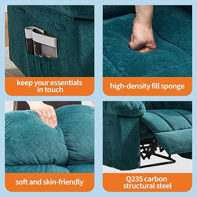 Oversized Rocker Recliner Chair for Adult, Ergonomic Nursery 150° Recliner Chair with Footrest,Extra Wide Manual Recliners,Upholstery Overstuffed Soft Rocking Sofa Chair,Blue