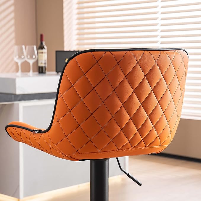 YOUNUOKE Orange Bar Stools Set of 2, Height Adjustable, 360° Swivel, Faux Leather Upholstered Barstools with Back, Mid-Century Modern Design, Stools for Kitchen Island, Home Bar, Bistro, Restaurant