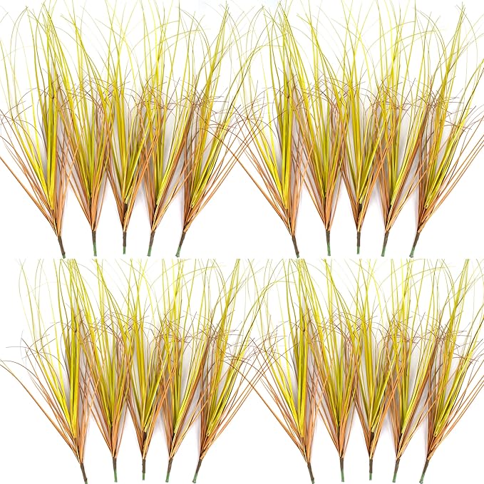 20PCS Artificial Plants Outdoor,Artificial Shrubs Fake Tall Grass,Artificial Faux Greenery Stems,Fake Leaves Artificial Grass Plant Onion Grass UV Resistant for Indoor Decor (20, Brown)