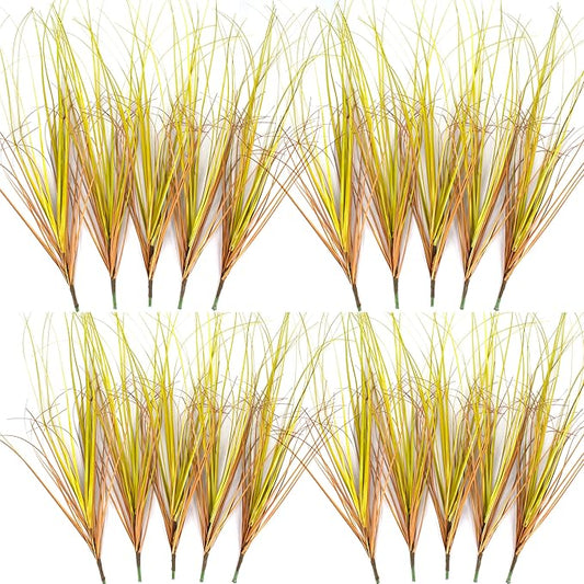 20PCS Artificial Plants Outdoor,Artificial Shrubs Fake Tall Grass,Artificial Faux Greenery Stems,Fake Leaves Artificial Grass Plant Onion Grass UV Resistant for Indoor Decor (20, Brown)