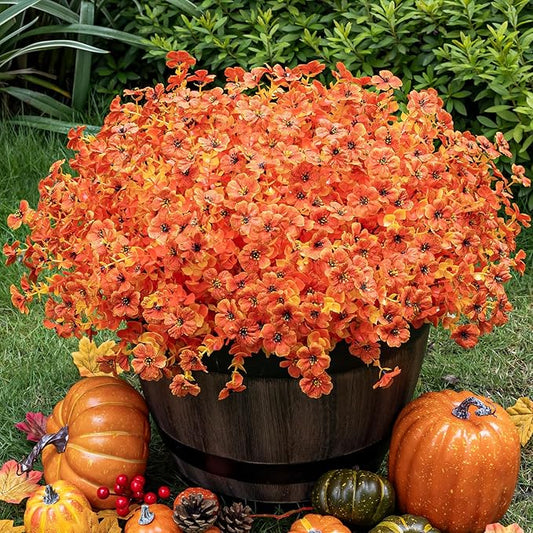 20 Bundles Artificial Flowers for Outdoor Fake Plants for Autumn Decoration,Faux Eucalyptus Flowers for Planter UV Resistant Lifelike for Home Porch Garden (Fall Red)