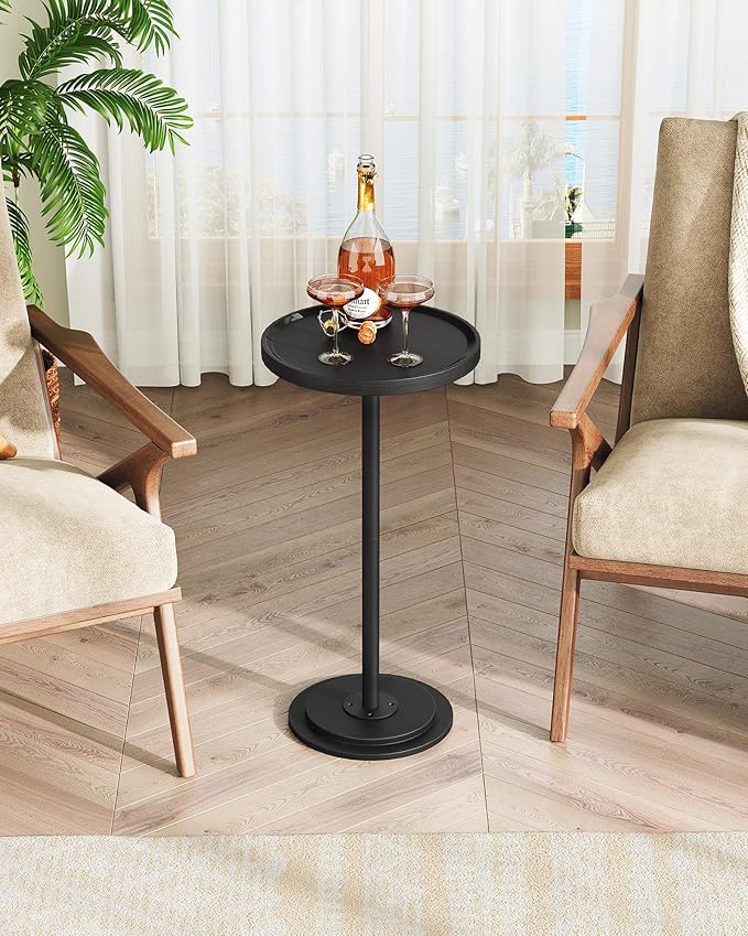 Small Round Side Table, Drink Table for Small Spaces, Pedestal Cocktail Table, Thickened Base, for Living Room, Bedroom, Office, Black TBZ30BB