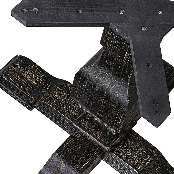 F53-11-TP - Wood Dining Table with Acacia Wood Round Tabletop, Sand Blasted Black Finish