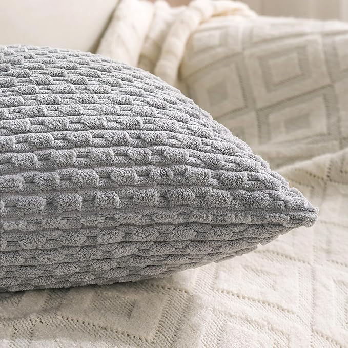 Set of 4 Grey Decorative Throw Pillow Covers 26x26 Inch Corduroy Pillow Covers for Bed Couch Sofa Living Room Soft Square Cushion Cases