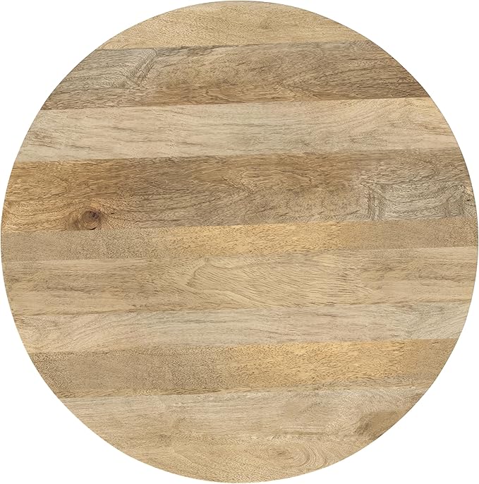 SIMPLIHOME Demy Coffee Table - 35 inch Wide Industrial Contemporary Round Cocktail Table in Natural and Black, Sculptural Living Room Table with Wood Veneer Top and Powder Coated Metal Base, Assembled