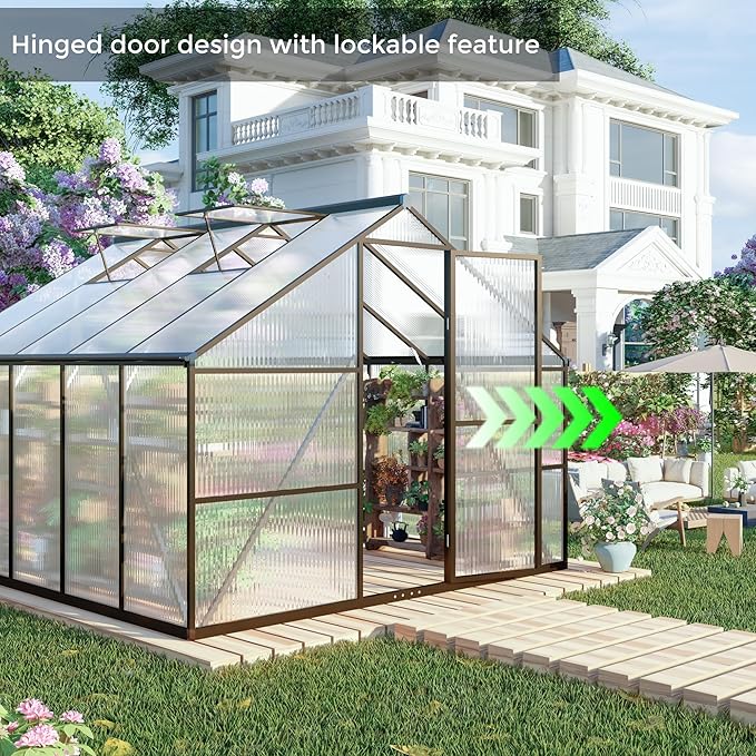 8x14 FT Greenhouses for Outdoors, Polycarbonate Greenhouse with PC Panels, Greenhouses for Outdoors for Yard, Garden, Hobby, Dark Grey