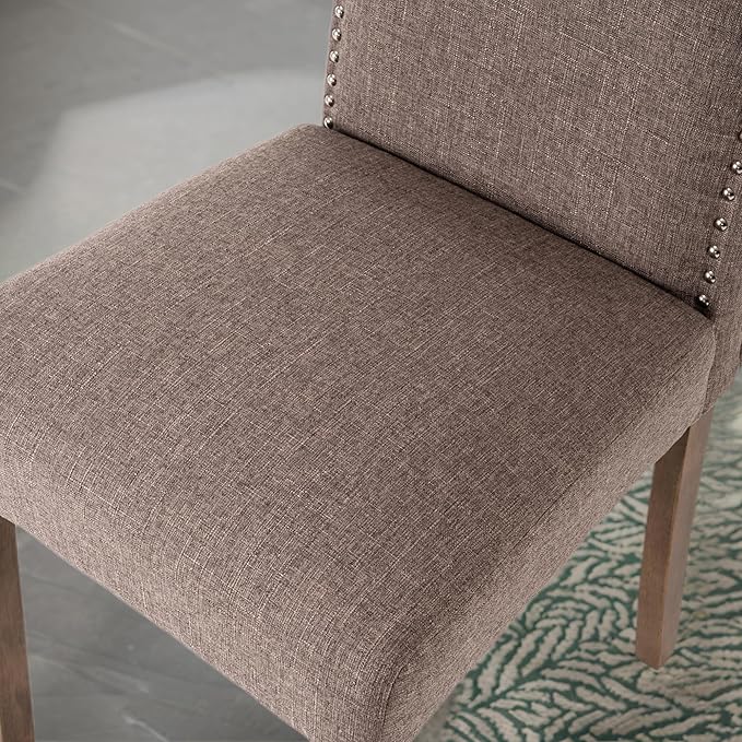 Stylish Upholstered Parsons Dining Chair Kitchen with Silver Nailhead Trim and Sturdy Solid Wood Legs