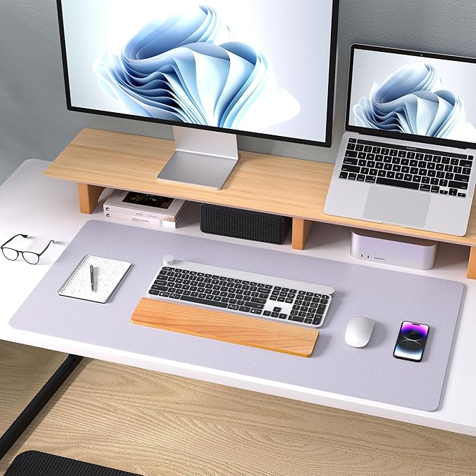 Aothia Large PU Leather Desk Pad Protector – Non-Slip Mouse Pad & Writing Mat for Office/Home, Waterproof, Easy to Clean (36" x 17", Soft Lavender)