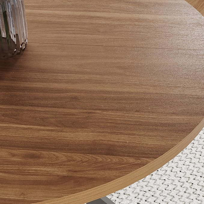 ChooChoo Round Dining Table for 2, Farmhouse Wood Kitchen Table, Circle Dinner Table for Kitchen & Dining Room, Small Space, 31.5In, Walnut