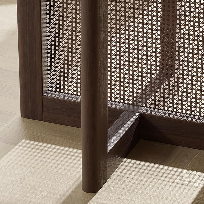 Casaphoria 52" Round Dining Table, Modern Kitchen Table for 6, Scratch-Resistant Top & Rattan Base, Farmhouse Dinner Table for Living Room, Kitchen, Bar, Easy Assembly, Walnut