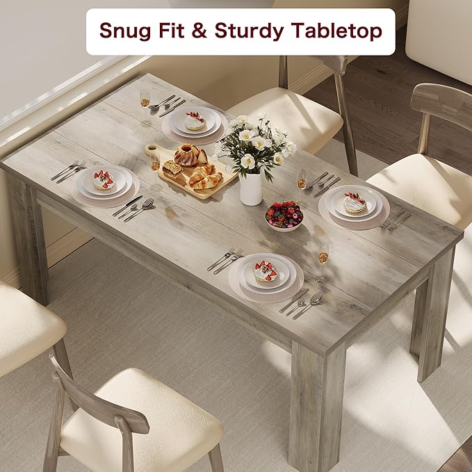 CABIHOME 63" Dining Table for 4-6, Large Farmhouse Rectangular Kitchen Dining Room Table, Wooden, Thick Frame & Sturdy Triangular Legs, Wood Strip Base for Small Space, Dinner, Kitchen, Rustic Gray