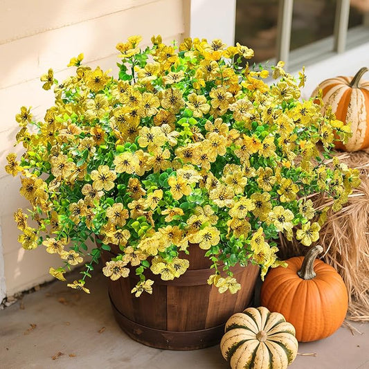 Artificial Fake Fall Yellow Mums Flowers Plants for Outdoor Outside, 12 Bundles Autumn Faux Silk Daisy UV Resistant Realistic for Porch Patio Home Window Box Yard Garden Planter