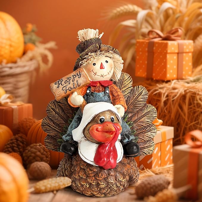 Fall Decor Scarecrow Turkey Statue Home Autumn Harvest Scarecrow Figurines Thanksgiving Turkey Decorations Fall Thanksgiving Gift Tabletop Room Party