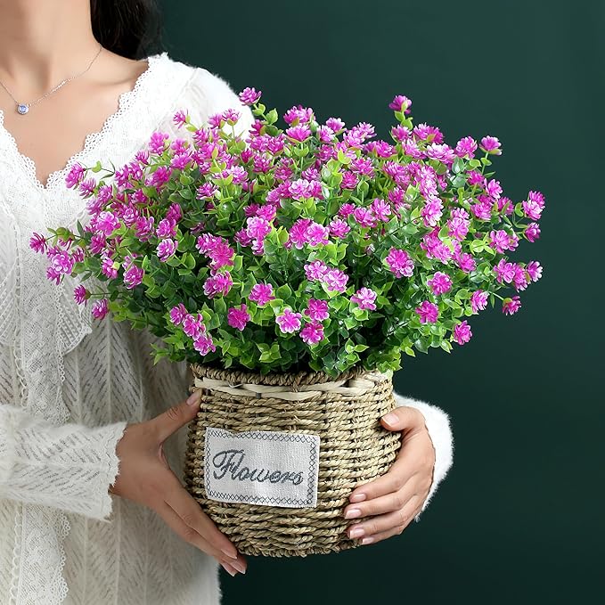 SITUMEIZI 8 Bundles Artificial Flowers Outdoor Fake Flower Plastic UV Resistant Shrubs Greenery Plants Hanging Decorations Garden Porch Window Box Farmhouse Outside Summer Indoor Decor(Fuchsia)