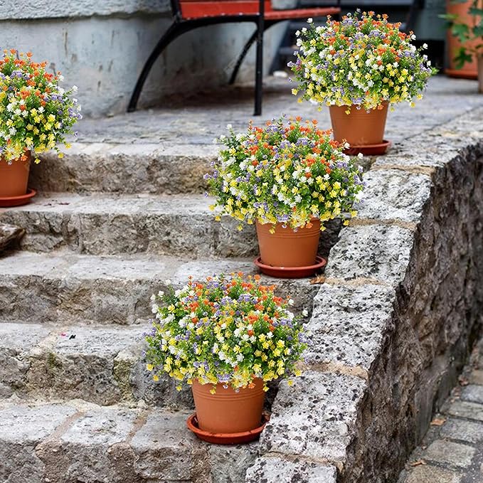 Outdoor Artificial Flowers UV Resistant, 20 Bundles Fake Realistic Floral Greenery Plants for Outside Porch, Window Boxes, Garden, Yard, Inside Home Table Decor, MixColorA