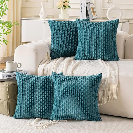 Set of 4 Teal Decorative Throw Pillow Covers 20x20 Inch Corduroy Pillow Covers for Bed Couch Sofa Living Room Soft Square Cushion Cases