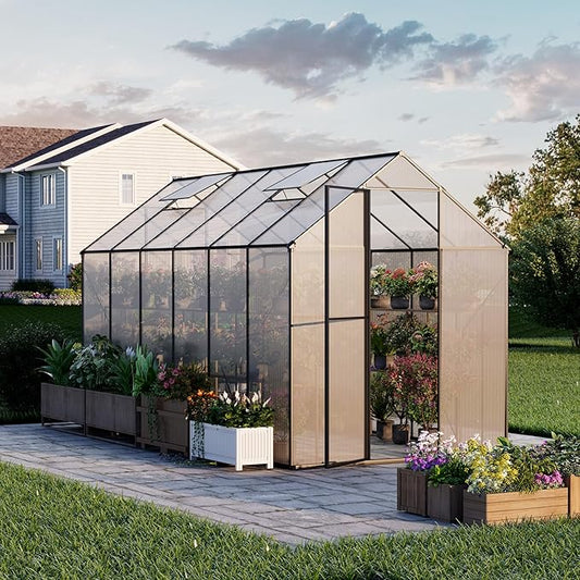 Kingdura 6x12ft Walk-in Greenhouse for Outdoors, Large Polycarbonate Greenhouses with Heavy Duty Aluminum Frame, Adjustable Roof Vent, Lockable Door, UV Protection for Outside Garden Backyard